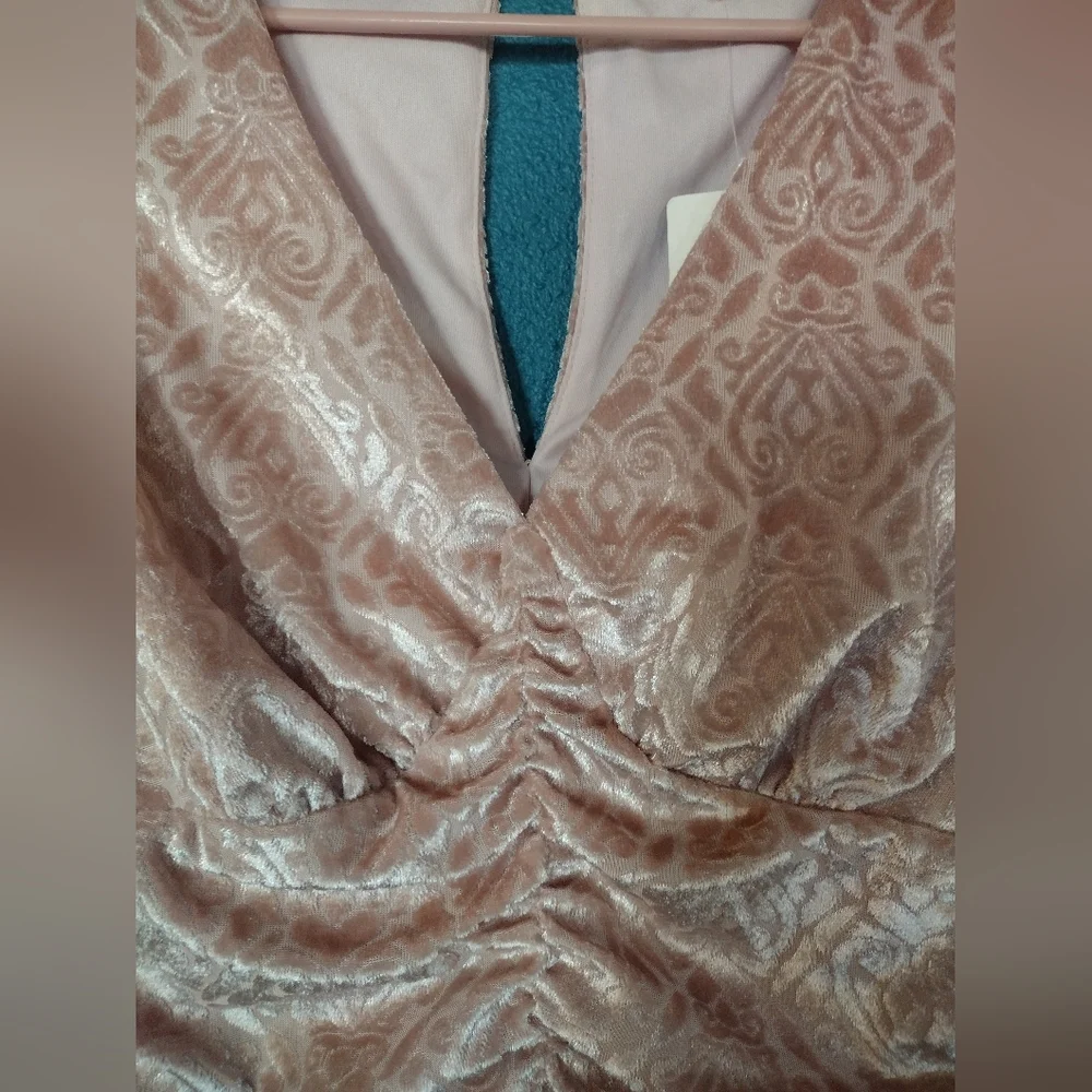 Y2K Self Esteem Fairy Barbie Dusty Baby Pink Velvet Open Back Scrunched Blouse - Picture 4 of 7